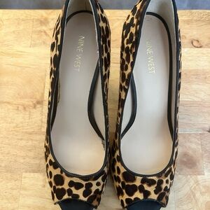 Nine West Leopard Print Peep Toe Heels